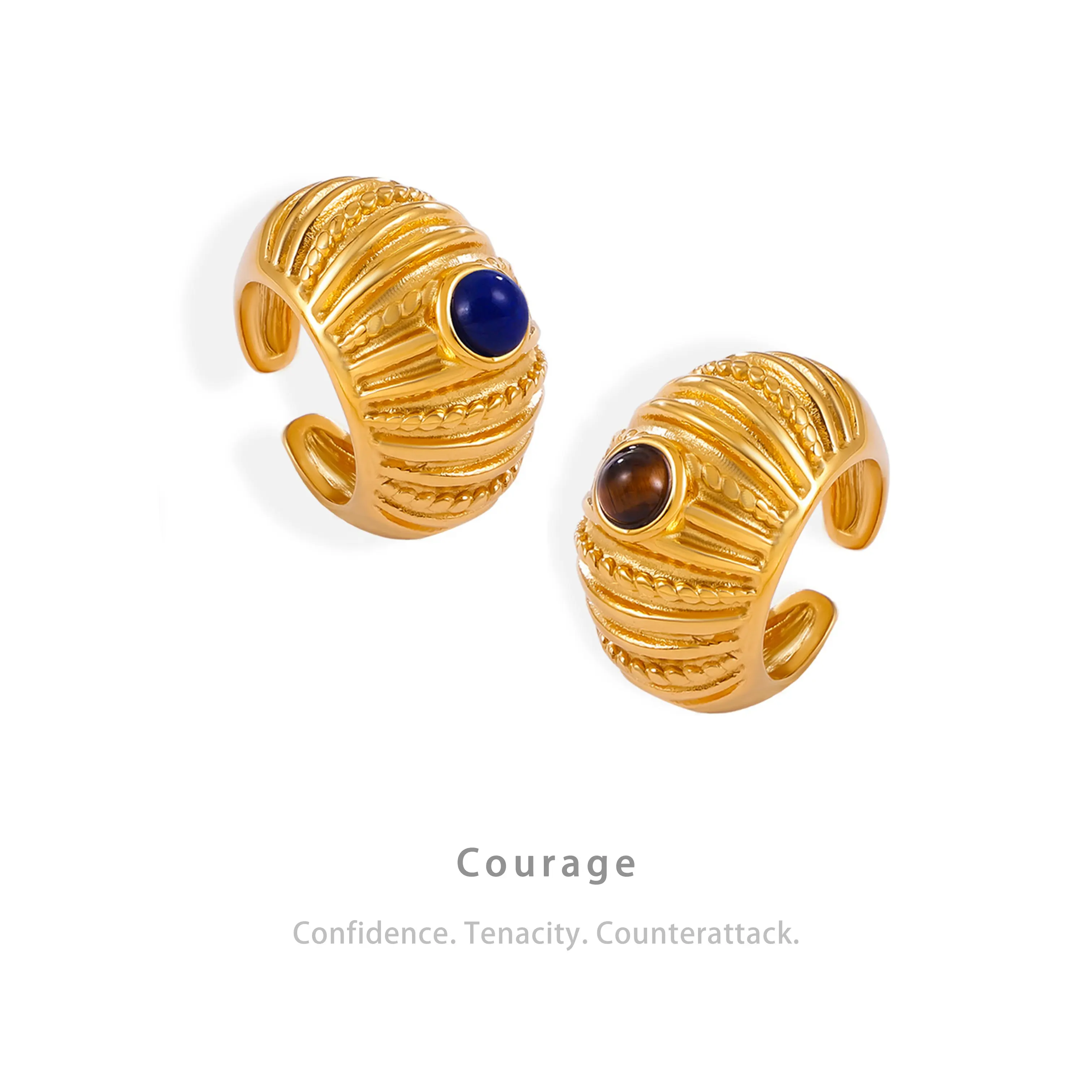 AIZL Courage Energy Schmuck Big Gold Bold Open Ring Vintage Ring 18 Karat vergoldete Edelstahl ringe