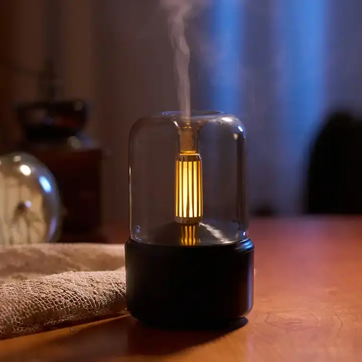 مرذاذ عطر صغير قابل للتخصيص مرطب بمصباح LED وضوء للخفوق 120 مللي منفذ يو إس بي مرطب شموع بالموجات فوق الصوتية مرطب منزلي