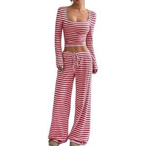 2026 New Arrival European American Women Striped High Waist Wide Leg Pants - Product Image 3