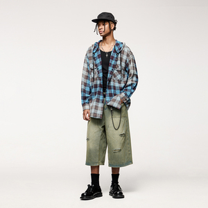 QUICKSHOW Stock Pocket Plaid Overshirt <span class=keywords><strong>giacca</strong></span> cappuccio pesante da uomo <span class=keywords><strong>oversize</strong></span> manica lunga <span class=keywords><strong>giacca</strong></span> autunnale da uomo - Product Image 2