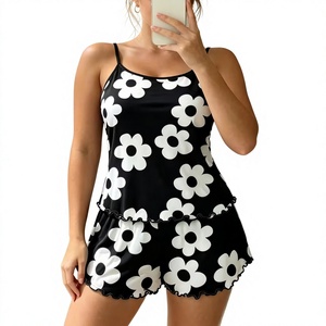 Women 2-Piece Floral Lounge Set Sleeveless Cami Shorts Summer Wear Breathable Elastic Waist Printed Casual Sleepwear - Product Image 1