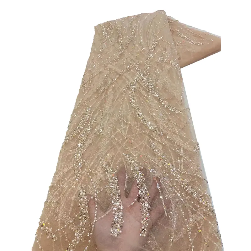 NI.AI boncuklu dantel kumaş lüks işlemeli dantel kumaşlar inci kumaş için gelinlik için parti