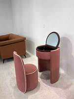 Ensemble coiffeuse moderne européen confortable et pliable en bois massif, avec miroir éclairé et espace de rangement