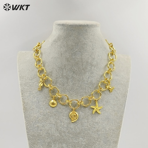 WT-JFN45 estate popolare giallo ottone placcato oro 18K grande cerchio catena <span class=keywords><strong>con</strong></span> Multi piccoli ciondoli <span class=keywords><strong>collana</strong></span> per ragazze Cool gioielli - Product Image 5