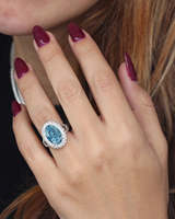 Bague de fiançailles en diamant bleu ovale cultivé en laboratoire certifié IGI CVD 4CT 5CT 7CT, or 14K 18K, halo personnalisé, bijoux fins
