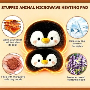 Peluche de pingüino con peso para microondas, almohadilla térmica con aroma a lavanda, bolsa de trigo, paquete de <span class=keywords><strong>calor</strong></span>, máscara de ojos para dormir, caja de regalo - Product Image 2