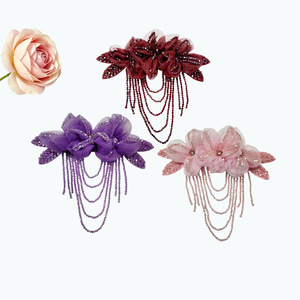 Quasten-Kristall-<span class=keywords><strong>Chiffon</strong></span>-Applikation mit Blumenstickerei für Korsagen, Taschen, Bekleidungszubehör, Hochzeitskleider, DIY-Bühnendekoration - Product Image 2