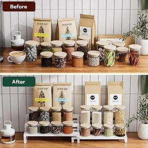 3 Tier Spice Rack Organizers Expandable Cabinet Organizers for Kitchen Organization <b>Rustic</b> Brown Wood and Metal Tiered <b>Shelves</b> - Product Image 4