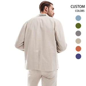 Custom Logo Textured Long Sleeve Men's Clothing Two-Piece Outfit Button <strong>Down</strong> Shirt and <strong>Pants</strong> Men's Casual Suit - Product Image 2