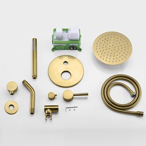 Hiện đại chải vàng vòi hoa sen vòi hệ thống với cao pressurethermostatic mưa vòi hoa sen đầu và Brass tay Mixer cơ thể và TRIM Set - Product Image 5