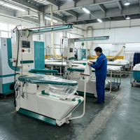 Table à repasser industrielle Tolcat avec moteur intégré, fabriquée par un fabricant de machines à repasser industrielles