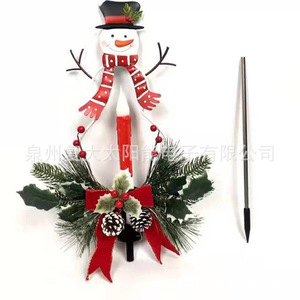 Décoration de jardin solaire de Noël en forme de bonhomme de neige avec bougie et pomme de pin, résistante à l'eau, pour extérieur - Product Image 5