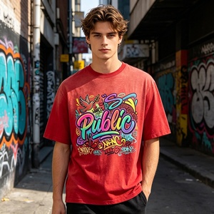 Street Styles Vintage Washed 230GSM Heavyweight Digital Print Graffiti T-Shirt Mens Custom Acid <b>Wash</b> Oversized High Quality Tee - Product Image 3