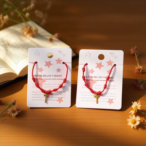 Pulsera de Siete Nudos con Cordón Rojo y Colgante de Cruz, Joyería Religiosa Hecha a Mano en Acero Inoxidable, Unisex, para Regalo - Product Image 3