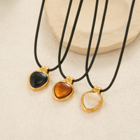 Nouvel ensemble de colliers tendance en pierre naturelle nordique et corde noire, Dazan INS, en acier inoxydable plaqué or PVD 18K, inaltérable, cadeau pour femme