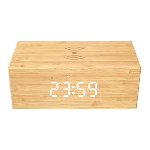 하이 퀄리티 대나무 무선 충전 도크 시계 나무 무선 충전 상자 시간 표시