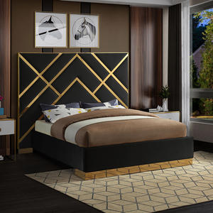 Focus Mobilier de chambre à coucher design industriel en métal <span class=keywords><strong>Lit</strong></span> moderne de luxe en bois rembourré Queen King Size en velours doux - Product Image 3