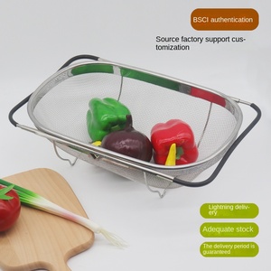 <span class=keywords><strong>Passoire</strong></span> ovale en acier inoxydable à mailles fines de 6 litres avec poignée, pour le lavage des légumes et des fruits, le stockage et le filtrage de l'huile de cuisson, à poser sur l'évier - Product Image 1