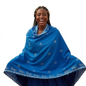 Wholesale Cotton Voile <b>Shawl</b> Sky Blue Gold Floral Lightweight Breathable Soft 2.2m Women Daily Wear OEM ODM Custom - Product Image 1
