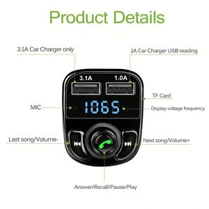 ที่ชาร์จในรถยนต์ X8 QC3.0 เครื่องเล่น MP3 อะแดปเตอร์ชาร์จเร็ว ที่ชาร์จในรถยนต์แบบ USB คู่ ชาร์จเร็ว พร้อมเครื่องส่งสัญญาณ FM - Product Image 2