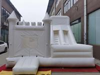 Château gonflable commercial PVC blanc et rose pour mariage et fête, avec toboggan, garantie 3 ans