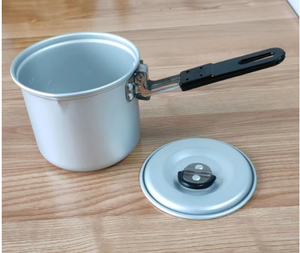 DFP1011 Marmite de camping portable en aluminium gris noir oxydé personnalisée, pot de camping, chauffe-lait domestique avec support pliable - Product Image 2