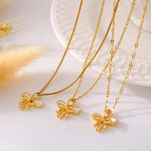 フレンチタッセルウォーターシェルダブルボウ銅ペンダントネックレス妖精スタイルデザイン18Kリアルゴールドクラビクルチェーンチタン蝶 - Product Image 2