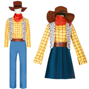 Costume d'animation Disney Woody de pointe pour adultes unisexe, tenue de cosplay pour fête, en polyester, avec chapeau, écharpe, gilet, haut, pantalon et robe - Product Image 1