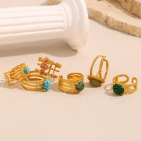Bijoux fantaisie pierre naturelle Turquoise Malachite bague ouverte en acier inoxydable plaqué or 18 carats bijoux imperméables sans ternissement