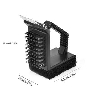 Fabricant en stock 3-en-1 Brosse <span class=keywords><strong>de</strong></span> <span class=keywords><strong>nettoyage</strong></span> <span class=keywords><strong>de</strong></span> gril <span class=keywords><strong>de</strong></span> barbecue à angle droit Brosse et <span class=keywords><strong>filet</strong></span> pour outils métalliques multifonctionnels - Product Image 3