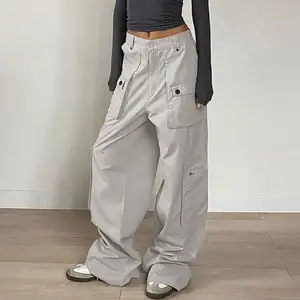 2024 summer sales of new big pocket splicing tooling cement color street style wide leg women's pants