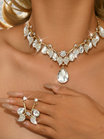 Collier, boucles d'oreilles et bracelet pour femmes, best-seller du commerce extérieur transfrontalier, rétro, goutte d'eau, zircon, feuille, chaîne de clavicule, cadeau
