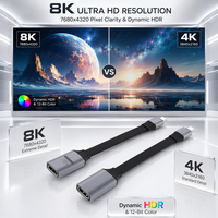 Câble adaptateur Type-C vers HDMI 2.1, Type C mâle vers HDMI femelle, 8K 60Hz, 4K 240Hz, 2K 165Hz, 48 Gbps, cordon plat en aluminium QFT