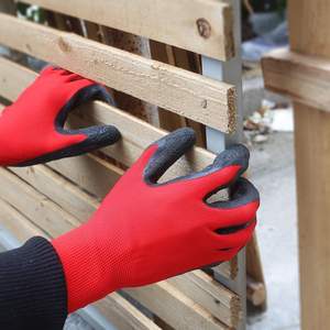 CE EN388-guantes de trabajo de seguridad para la construcción, protectores de manos recubiertos de goma y látex, color rojo, poliéster, arrugado - Product Image 6