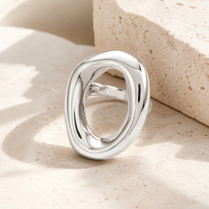 Anillos Geométricos de Acero Inoxidable para Mujer, Marca Yuhui, Joyería de Moda con Diseño de Hojas y Círculos para Cóctel - Product Image 4
