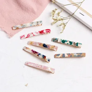 Wholesale simple design colorful acetic acid metal wide bobby pin for girls