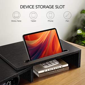 Organisateur de bureau à fente extra fonctionnelle à double moniteur en bois Riser-<span class=keywords><strong>Support</strong></span> pour ordinateur portable à écran à <span class=keywords><strong>3</strong></span> étagères avec longueur et angle réglables - Product Image 4