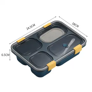 1300Ml 4 Compartimenten Lepel Lunchbox Container Bento Box Voor Kinderen Volwassenen