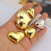 JS1699 Pendentifs Breloques Cœur 3D Volumineux et Gonflés, Plaqué Or 18K et Argent, Fournitures de Bijoux Chic et Massives