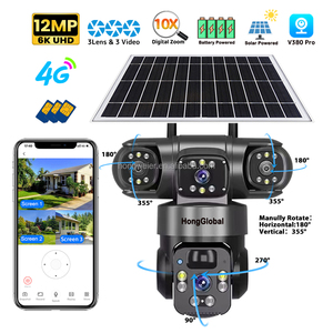 Hongglobal 12MP 6K không dây 4G PTZ năng lượng mặt trời Powered surveil máy ảnh V380 <span class=keywords><strong>Pro</strong></span> 3 ống kính an ninh 4G Thẻ Sim ngoài trời 4G năng lượng mặt trời cctv camera - Product Image 1
