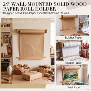 Wooden Paper Roll Holder Wall Mounted Rectangle <b>Storage</b> Organizer For <b>Drawing</b> Coloring Paper Behind Doors On Walls - Product Image 3