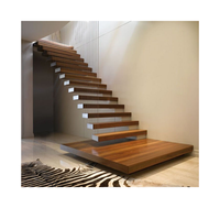 Escalier moderne à design simple, à poutre cachée, marches en bois, type L, droit, garde-corps en verre, escalier flottant moderne, escalier en verre