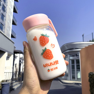 Koreaanse Cartoon Leuke Roze Rode Aardbei Glas Water Cup Fles Voor Student - Product Image 6