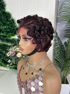 HD Frontal 13*4 Curly Hair <b>Wig</b> Pixe Cut - Product Image 4