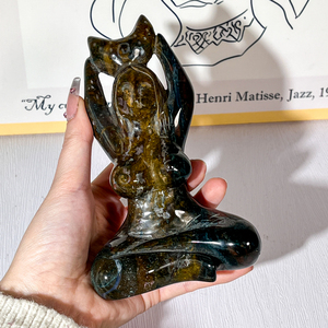Alta calidad Natural tallado a mano océano jaspe <span class=keywords><strong>Madre</strong></span> Tierra Yoga señora diosa levantar la luna estatuas cristal gente para la curación - Product Image 5