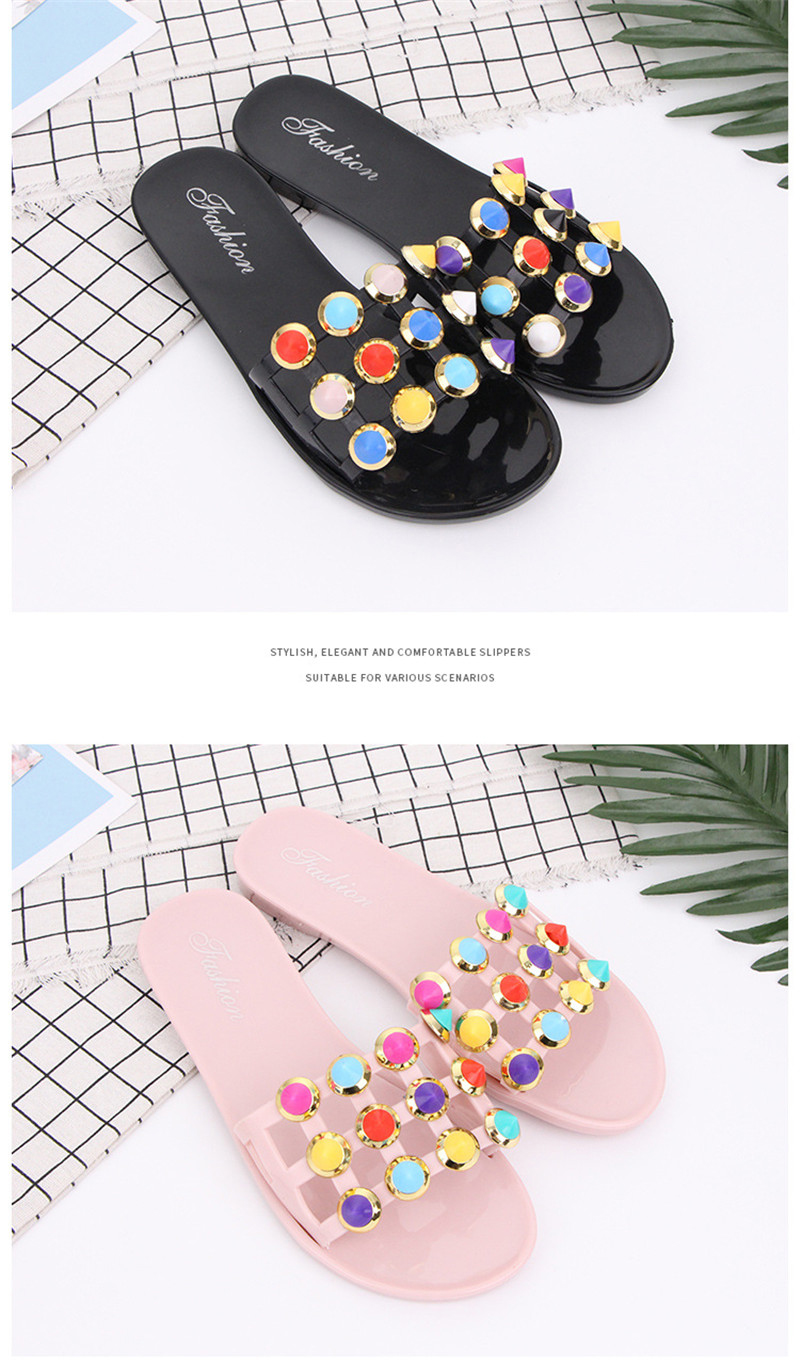 Fashion Candy Colorful Slippers Flat Low Heel Slides Summer Beach Non-slip Casual Women's Sandals