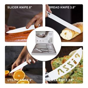 Juego de Cuchillos de Cocina de Acero Inoxidable Blanco y Negro de 7 Piezas en Oferta, Cuchillo de Chef con Mango de Malla, Cuchillo para Queso, Cortador de Verduras con Caja de Regalo - Product Image 5