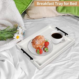 Plateau de table basse <span class=keywords><strong>pour</strong></span> salon - Plateau de service en bois avec poignées - Plateau en bois <span class=keywords><strong>pour</strong></span> table basse, 4 sous-verres ronds inclus - Product Image 5