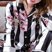 Pyjama de luxe pour femmes, modèle à rayures fleuries, manches longues, en Satin, robe de nuit imprimée, ensemble de vêtements de nuit en soie, vente en gros, collection 2020