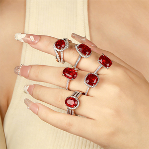 Rhodium vergulde S925 sterling zilveren robijn ringen voor vrouwen, jubileum, bruiloft, rode zirkonia diamanten ringen, sieradenleverancier - Product Image 5